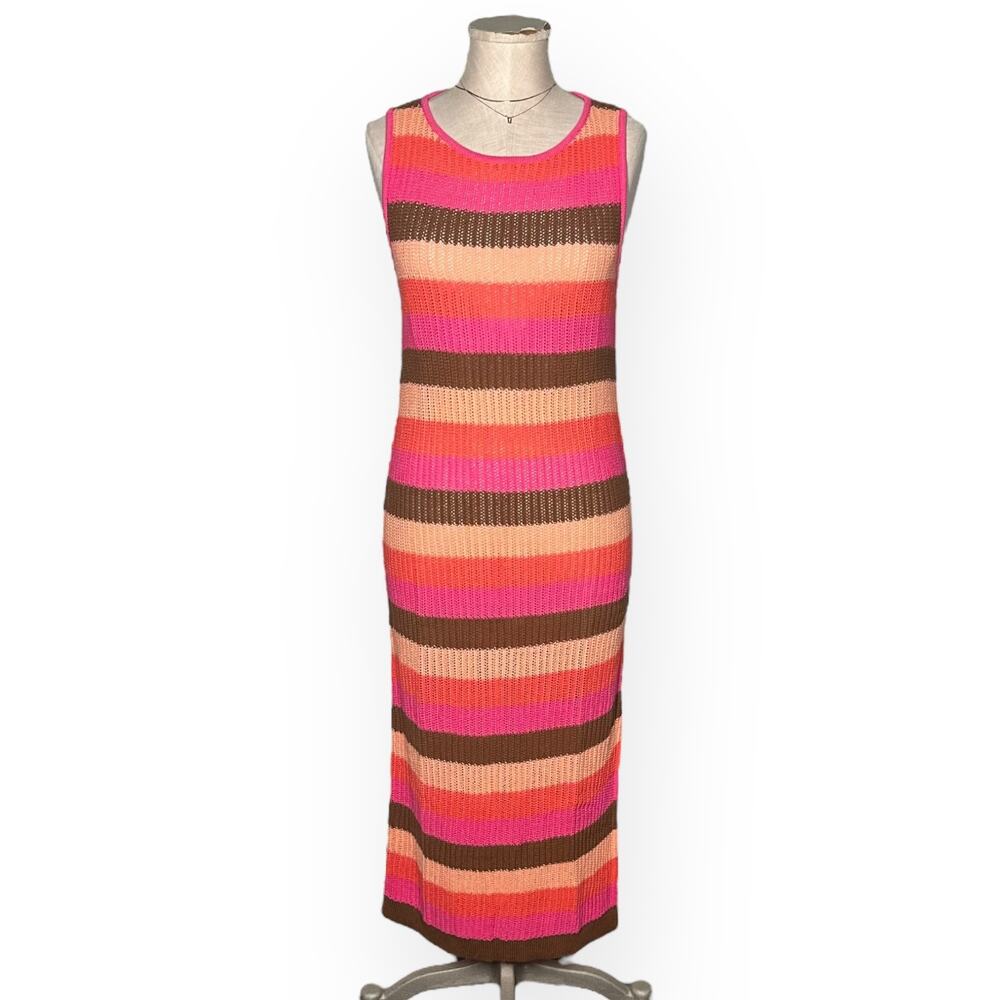 New $120 BANANA REPUBLIC Open-Stitch Midi Sweater Knit Dress Striped Pool Beach - Picture 4 of 14